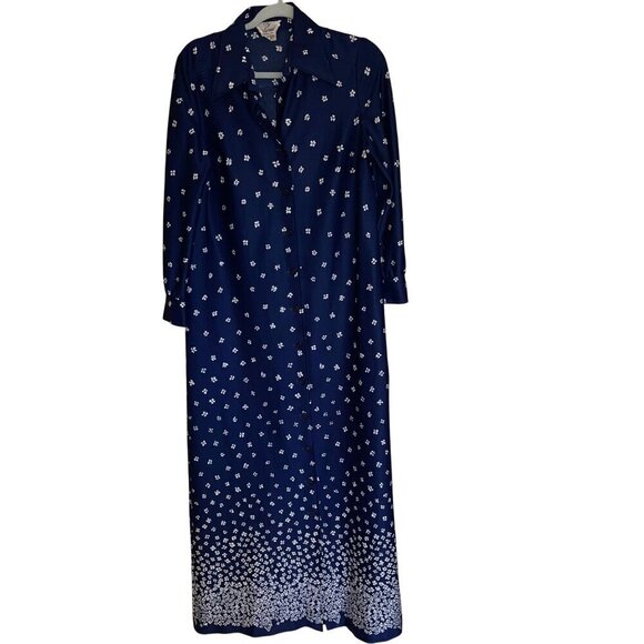 Parade Dresses & Skirts - Parade Vintage 1970s Womens Shirt Dress Size Large Blue Floral Maxi Long Sleeve